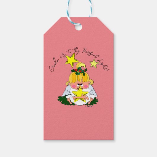 Kerstengel-hulpdienst met ster cadeaulabel (Voorkant)