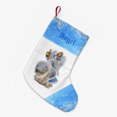 Kerstengel in Blue Custom Kerstmis Stocking Kleine Kerstsok (Voorkant (Hangend))