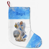 Kerstengel in Blue Custom Kerstmis Stocking Kleine Kerstsok (Voorkant)