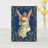 Kerstengel in Goud Lijst op Blauw Kaart (Gele Bloem)