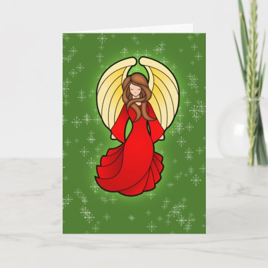 Kerstengel in het rood feestdagen kaart (Voorkant)