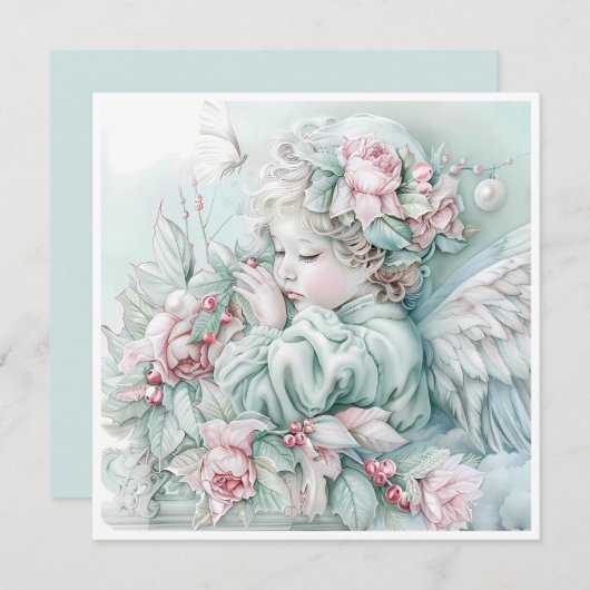 Kerstengel in pastel uit vroeger tijden feestdagenkaart (Voorkant / Achterkant)