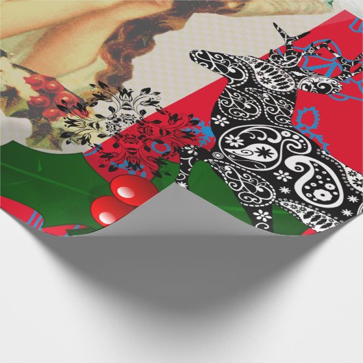 KERSTENGEL IN ROOD COLLAGE inpakpapier (Hoek)