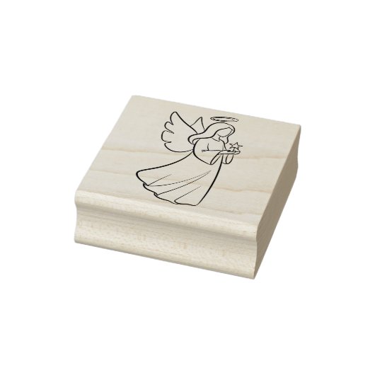 Kerstengel in zwart lijnen silhouet rubberstempel (Stempel)