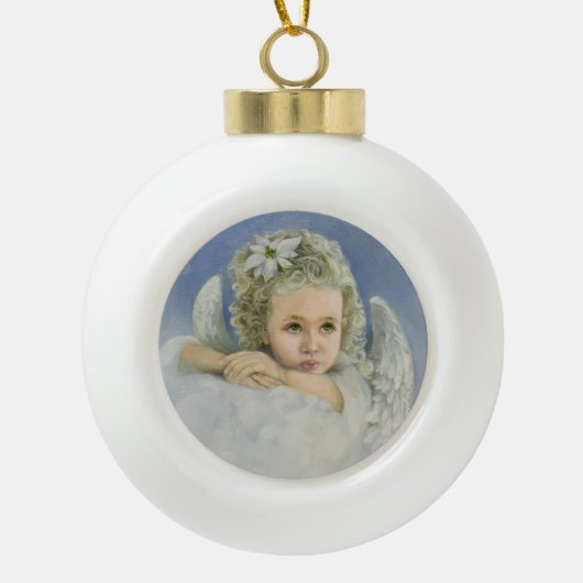 kerstengel keramische bal ornament (Voorkant)