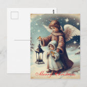 Kerstengel, kind en vogels uit het verleden briefkaart (Voorkant / Achterkant)