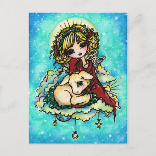 Kerstengel Lamb Snow Fantasy Art Briefkaart