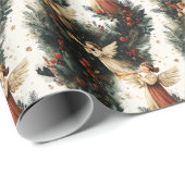 Kerstengel met bazuin vintage religieus cadeaupapier (Rol Hoek)