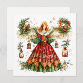 Kerstengel met bessen & snoepstok & speelgoed feestdagenkaart (Voorkant / Achterkant)