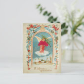Kerstengel met boom | Victoriaans Briefkaart (Staand voorkant)