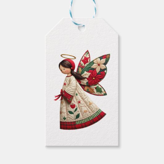 Kerstengel met feestelijke bloemen cadeaulabel (Voorkant)