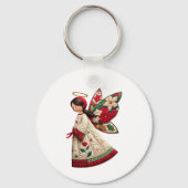 Kerstengel met feestelijke bloemen sleutelhanger (Achterkant)