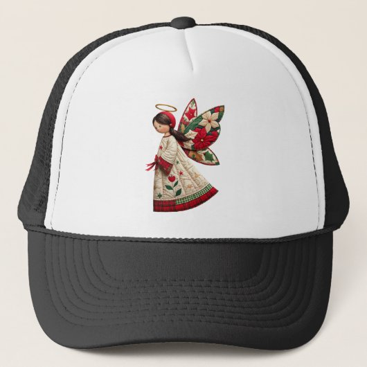 Kerstengel met feestelijke bloemen trucker pet (Voorkant)