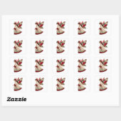 Kerstengel met feestelijke bloemen vierkante sticker (Vel)
