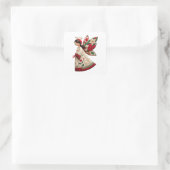 Kerstengel met feestelijke bloemen vierkante sticker (Tas)