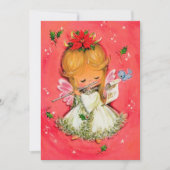 Kerstengel met fluit uit de vintage retro tijd feestdagenkaart (Voorkant)