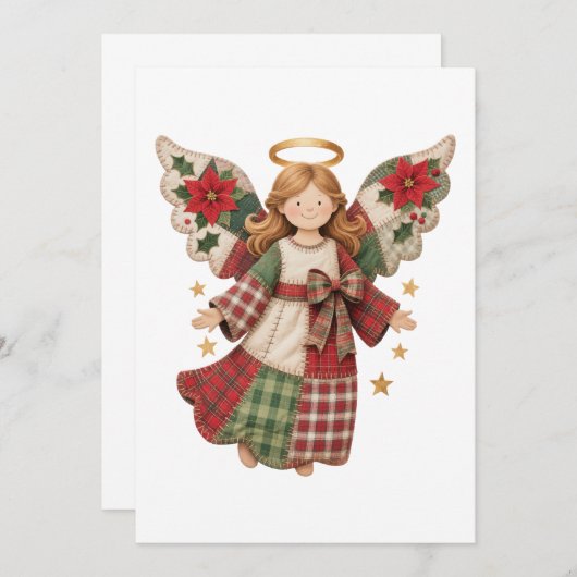 Kerstengel met Gouden Sterren Kaart (Voorkant / Achterkant)