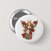 Kerstengel met Gouden Sterren Ronde Button 5,7 Cm (Voorkant /achterkant)