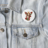 Kerstengel met Gouden Sterren Ronde Button 5,7 Cm (In situ)