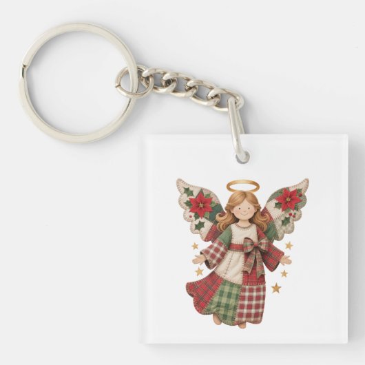 Kerstengel met Gouden Sterren Sleutelhanger (voorkant)