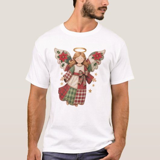 Kerstengel met Gouden Sterren T-shirt (Voorkant)