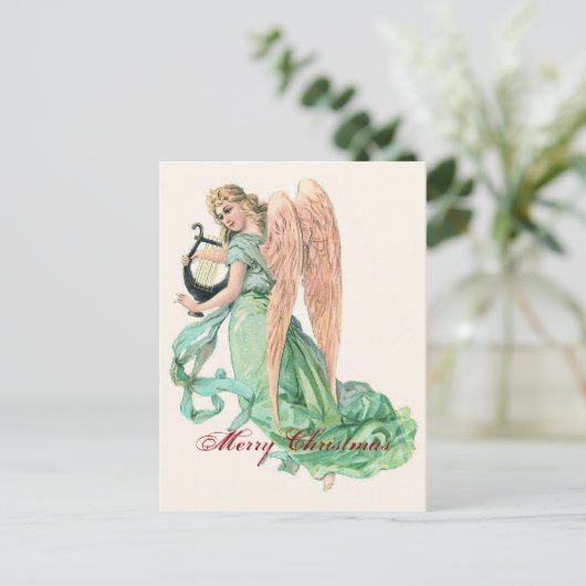 Kerstengel met Harp Feestdagenkaart (Staand voorkant)