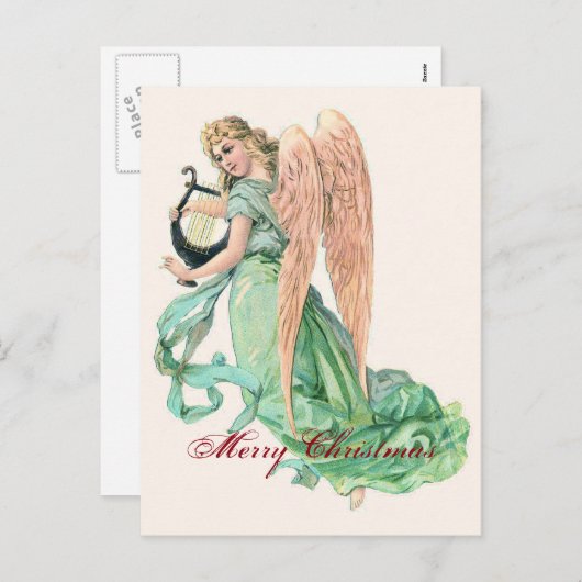 Kerstengel met Harp Feestdagenkaart (Voorkant / Achterkant)