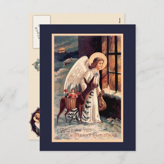 Kerstengel met herten  Briefkaart (Voorkant / Achterkant)