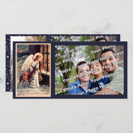 Kerstengel met herten fotokaart feestdagenkaart (Voorkant / Achterkant)