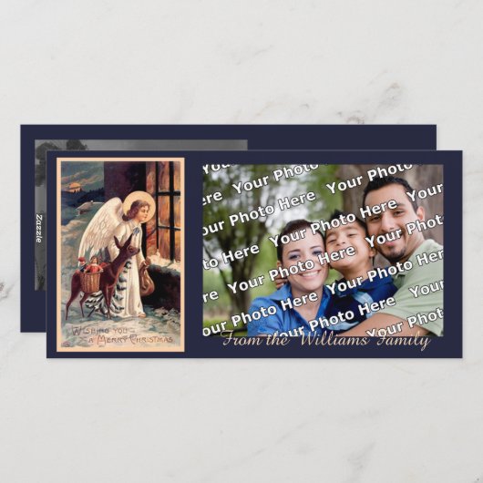 Kerstengel met herten fotokaart feestdagenkaart (Voorkant / Achterkant)