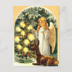 Kerstengel met herten Kerstfeest Briefkaart