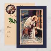 Kerstengel Met Herten Uitnodiging (Voorkant / Achterkant)