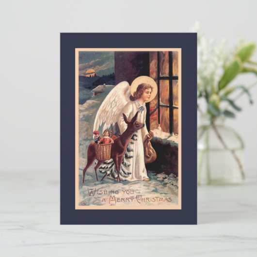 Kerstengel met hertenuitnodiging kaart (Staand voorkant)