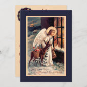 Kerstengel met hertenuitnodiging kaart (Voorkant / Achterkant)