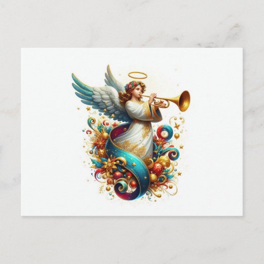 Kerstengel met hoorn feestdagenkaart (Voorkant)