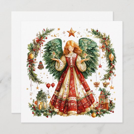 Kerstengel met kaarsen feestdagenkaart (Voorkant / Achterkant)