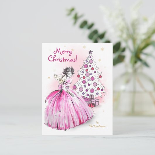 Kerstengel met kerstboom briefkaart (Staand voorkant)