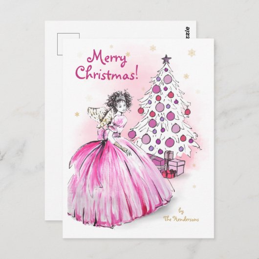 Kerstengel met kerstboom briefkaart (Voorkant / Achterkant)