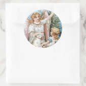 Kerstengel met kind ronde sticker (Tas)