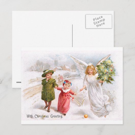 Kerstengel met kinderen feestdagenkaart (Voorkant / Achterkant)