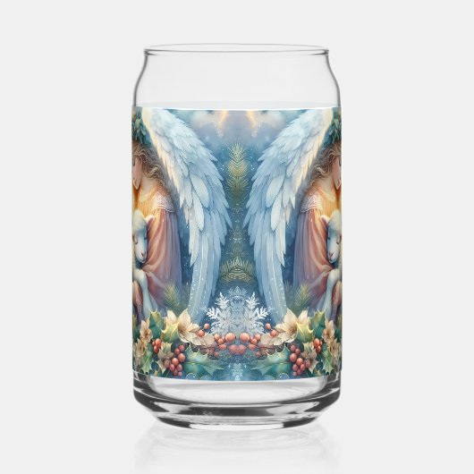 Kerstengel met lam in de wintervrede blikvorm glas (Links)