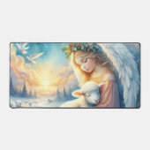 Kerstengel met lam in de wintervrede bureaumat (Voorkant)