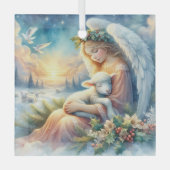 Kerstengel met lam in de wintervrede glas ornament (Voorkant)