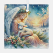 Kerstengel met lam in de wintervrede glas ornament (Achterkant)