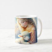 Kerstengel met lam in de wintervrede koffiemok (Voorkant rechts)