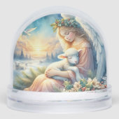 Kerstengel met lam in de wintervrede sneeuwbol (Voorkant)