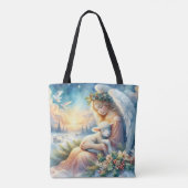 Kerstengel met lam in de wintervrede tote bag (Achterkant)