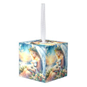 Kerstengel met lam in wintervrede decoratie (Achter hoekig)