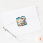 Kerstengel met lam in wintervrede vierkante sticker (Envelop)