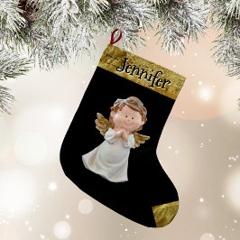Kerstengel met naam, goud grote kerstsok
